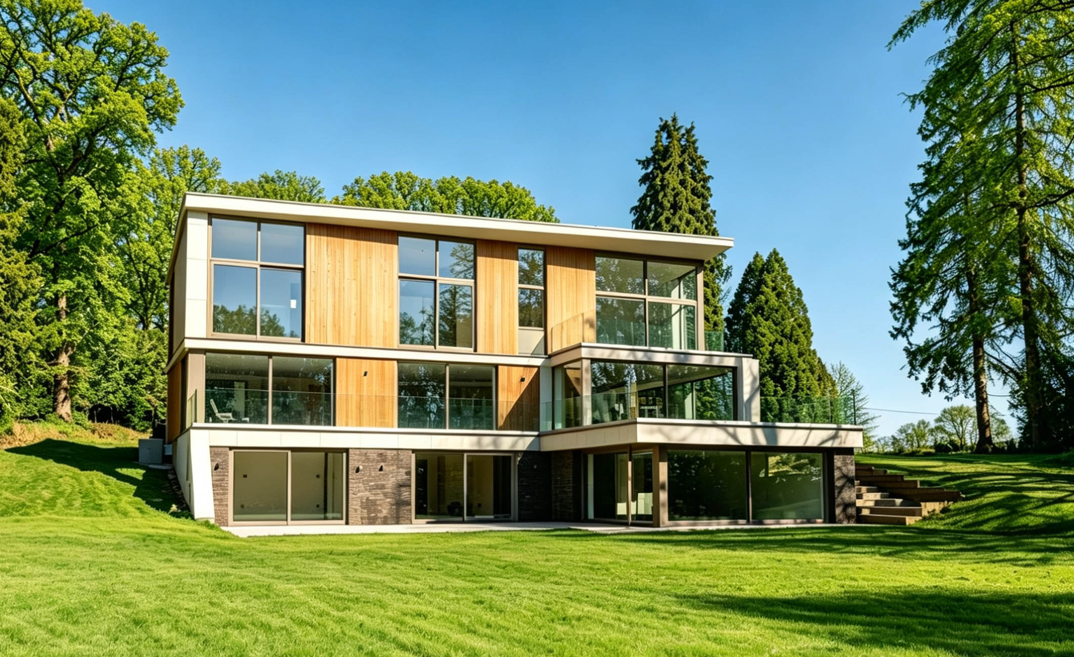 Modern new-build house in Sherfield English, Romsey with Reynaers SlimLine 68 windows, ConceptWall 50 curtain walling and CP-130 sliding doors